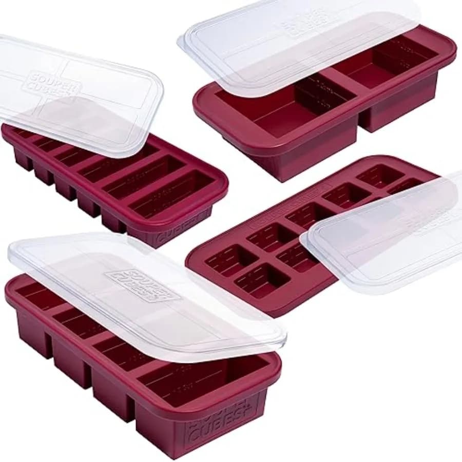 Set Regalo di Stampi in Silicone per Congelatore con 2 Cucchiai da 1/2 e 1 Tazza, Vassoi in Silicone con Coperchi - Essenziali per la Preparazione dei Pasti e per la Cucina