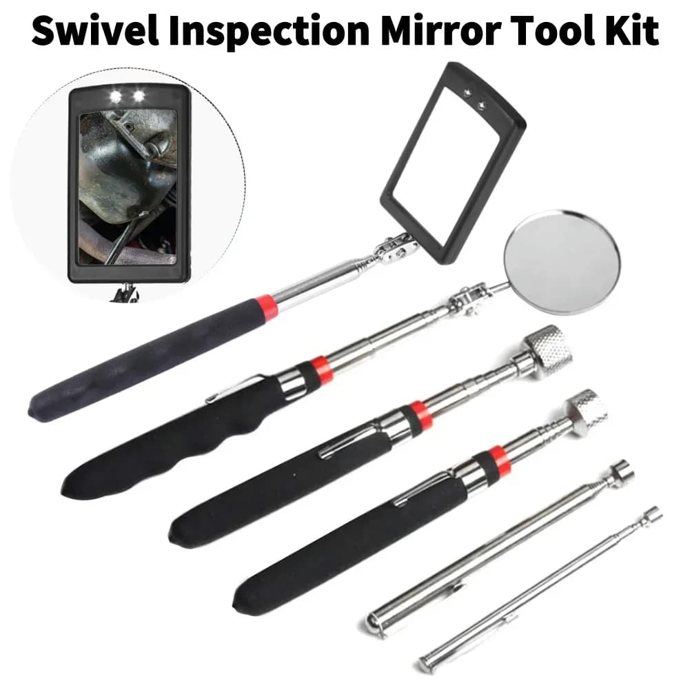 4/5pcs Mechanical Repair Tools Adjustable Automotive Telescopic Detection Lens Inspection Mirror Magnet Attractor Set