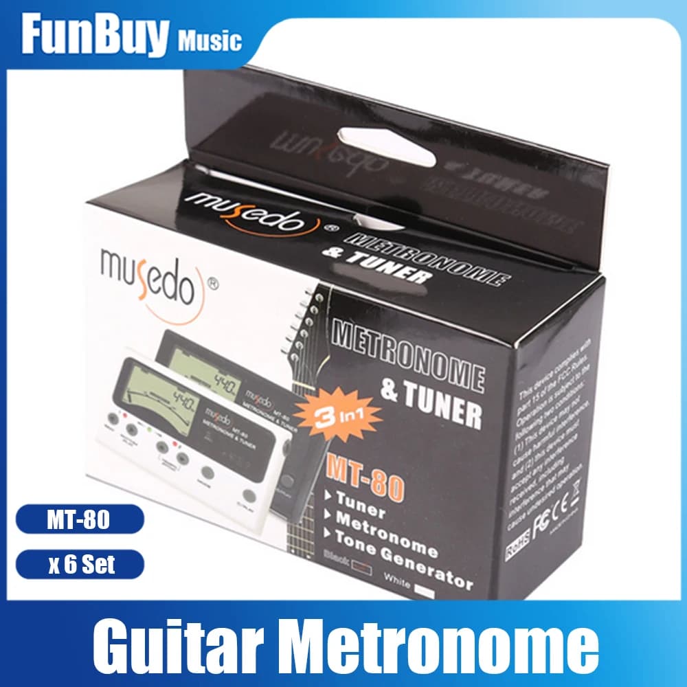 6 pz Musedo MT-80 Professionale LCD Chitarra Metronomo Chitarra Accordatore per Chromatico Gutiar Ukulele Basso Violino Bianco/Nero