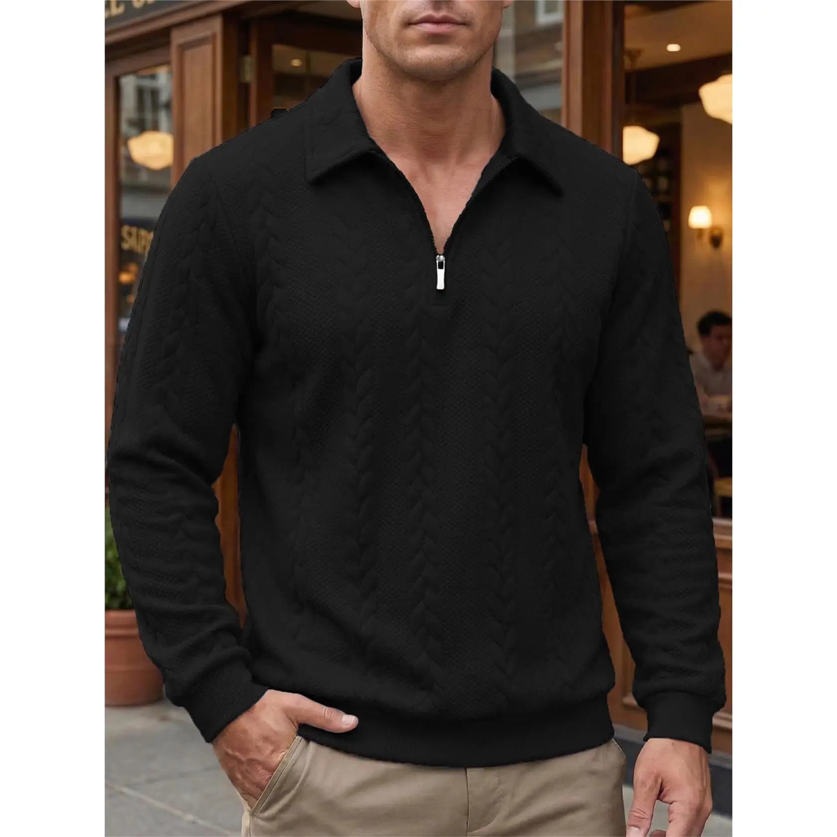 Men's Spring Autumn Outdoor Casual Flip Collar Half Zip Hoodie 2026 New Style Comfortable Cotton Polyester Long Sleeve Sweats...