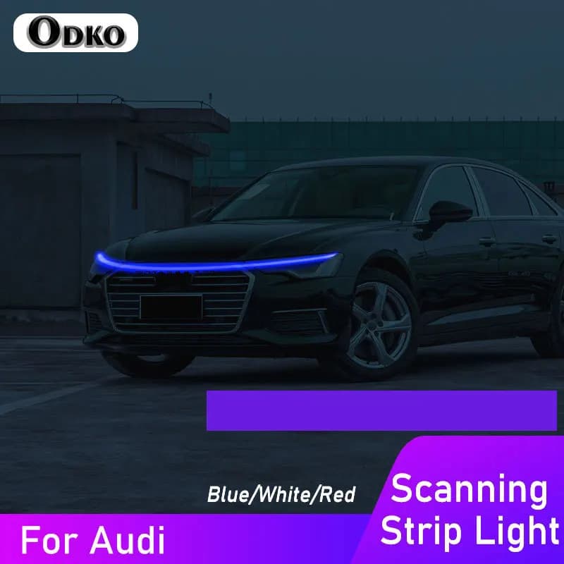 DRL HA CONDOTTO LA Luce di Cappuccio Dell'automobile Per Audi Q2 Q3 Q5 Q7 A1 A3 A4 A5 A6 A7 A8 12V Effetto di Scansione Lampada di Marcia Diurna Accessori