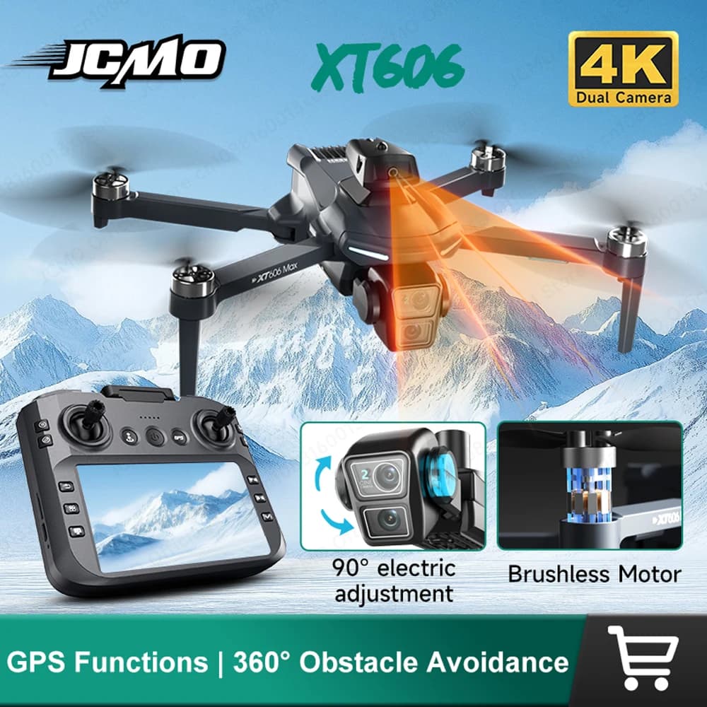 JCMO XT606 GPS Drone HD Dual Camera Brushless Motor 5G Large Screen 4.3Inch Remote Optical Flow Hovering Foldable Quadcopter Toy