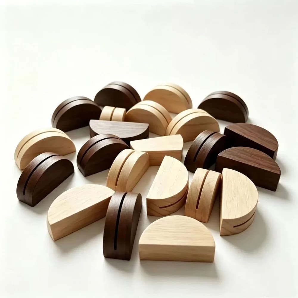 10pcs Portable Wooden Wood Card Holder Semicircle Art Crafts Place Card Holders Table Number Stands Desk Organizer