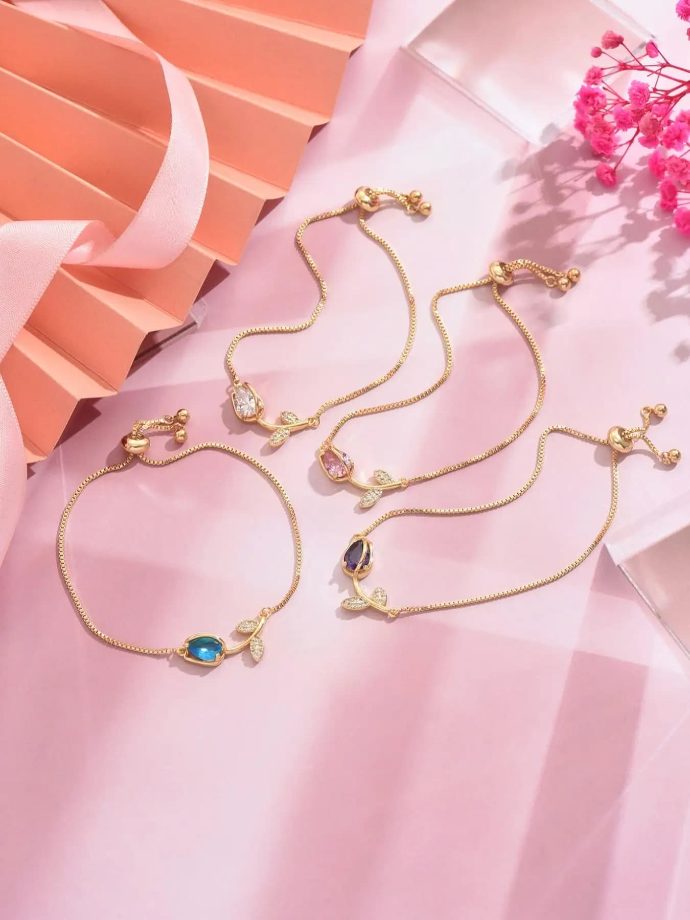 Braccialetto regolabile in oro con fiore di zircone artificiale di moda tutti i giorni casual tutto semplice gioielli ad alto senso