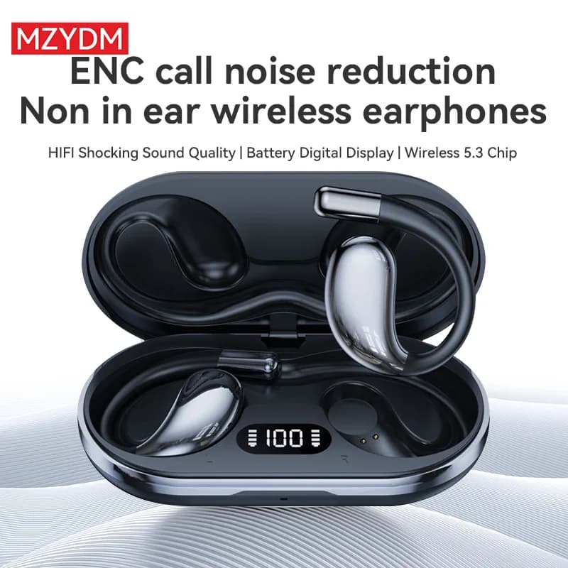 MZYDM Headphones with Open Ear Clip Bluetooth5.3 Wireless Headphones Sports Ear Curve HiFi Stereo Sound with Noise Cancellation Waterproof Headset