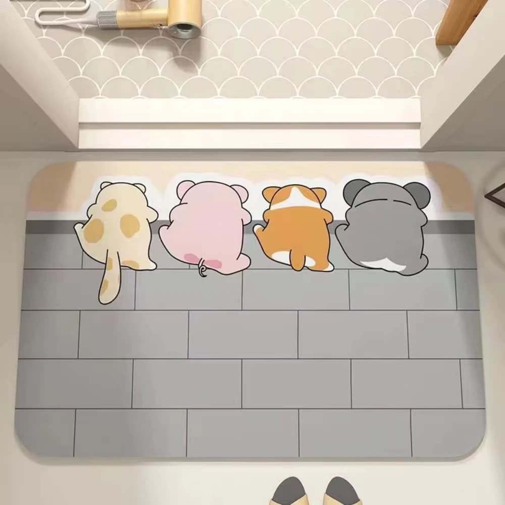 VIKAMA Cute Animal Butt Bath Mat, Soft Absorbent Non-Slip Bathroom Rug for Shower, Entryway & Kids Room