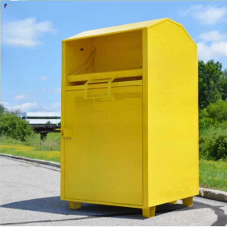 Abbigliamento e scarpe in metallo per esterni Drop Box Centro per donazioni di beneficenza in acciaio Abbigliamento per libri usato Donazione Contenitori per il riciclaggio a caduta