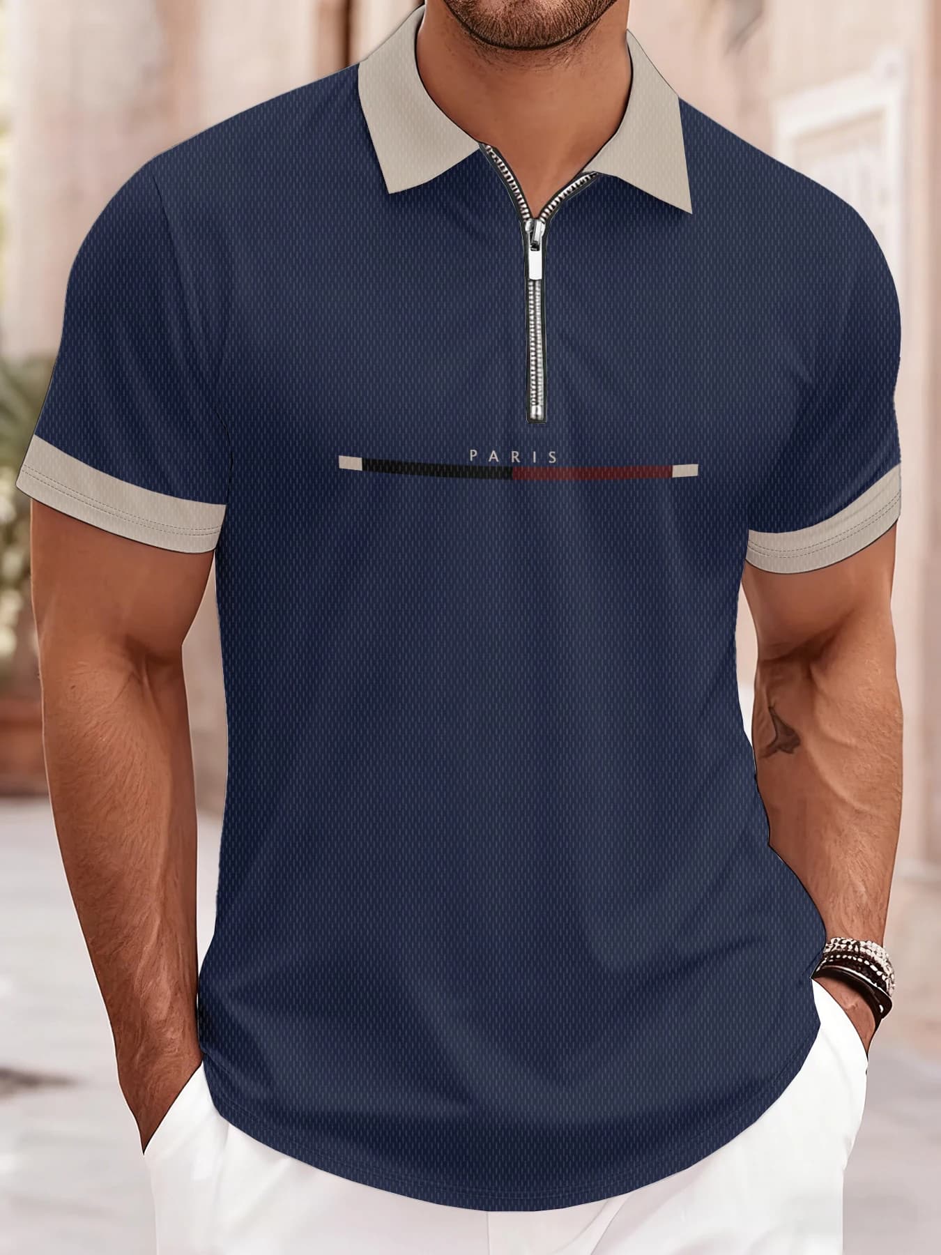 Polo da uomo a maniche corte con cerniera, nuovo stile estivo 2026, con stampa 3D a lettere, per un comfort casual da strada