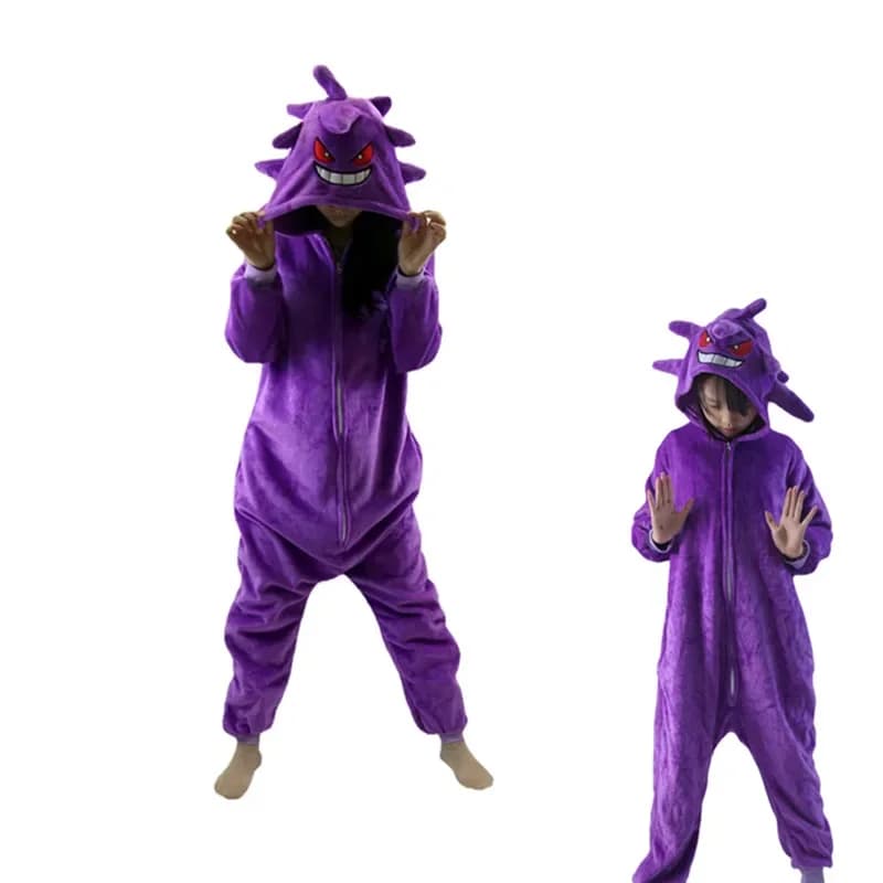 Costume Gengar Onesie Kigurumi in Flanella con Cerniera, Pigiama da Donna, Tuta Anime, Abbigliamento per Casa, Set per Feste di Halloween