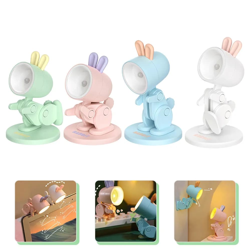 Set di 4 Lampade Notturne a Forma di Coniglio, Luce LED Pieghevole per Cameretta, Lampada da Scrivania con Base Magnetica, Illuminazione Decorativa per Camera da Letto