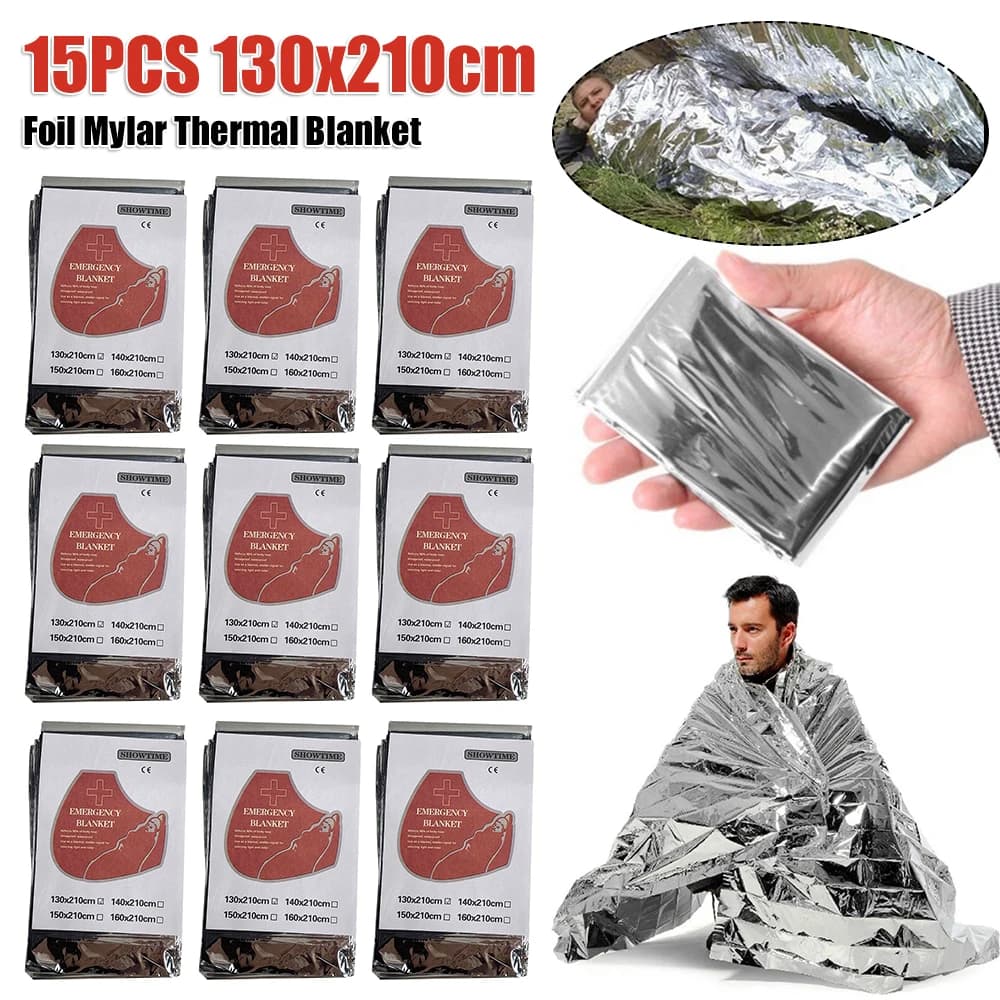 15Pcs 130x210cm Emergency Blanket Foil Mylar Thermal Blanket Keeps You Warm Emergency Thermal Blanket Emergency Supplies