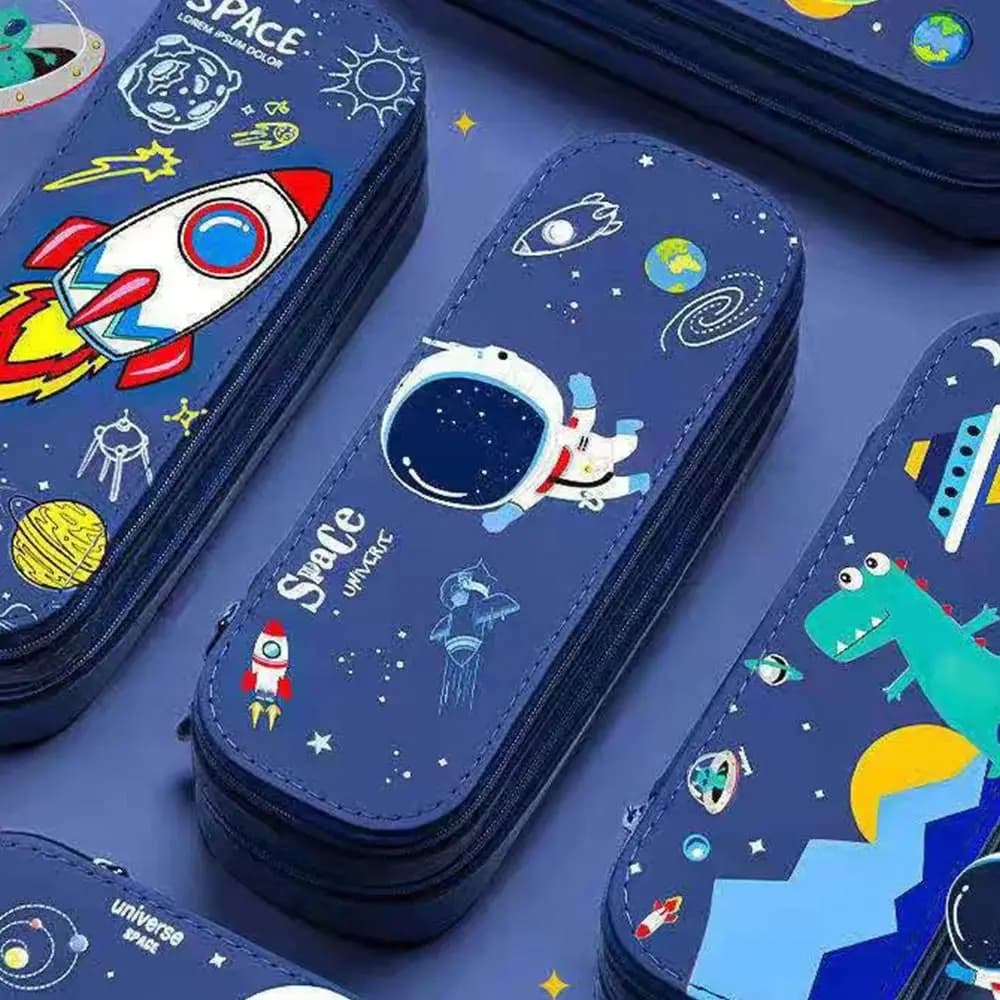 Astuccio per matite di cartone animato di grande capacità Creativo doppio strato PU Scatola di cancelleria impermeabile Materiale scolastico per studenti