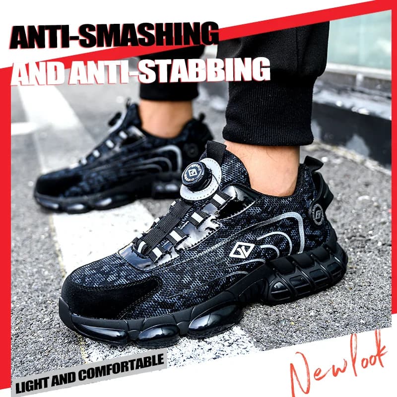 Scarpe Antinfortunistiche da Uomo Traspiranti Antiscivolo Antiurto, Sneakers Industriali in Tessuto Intrecciato per Edilizia e Industria