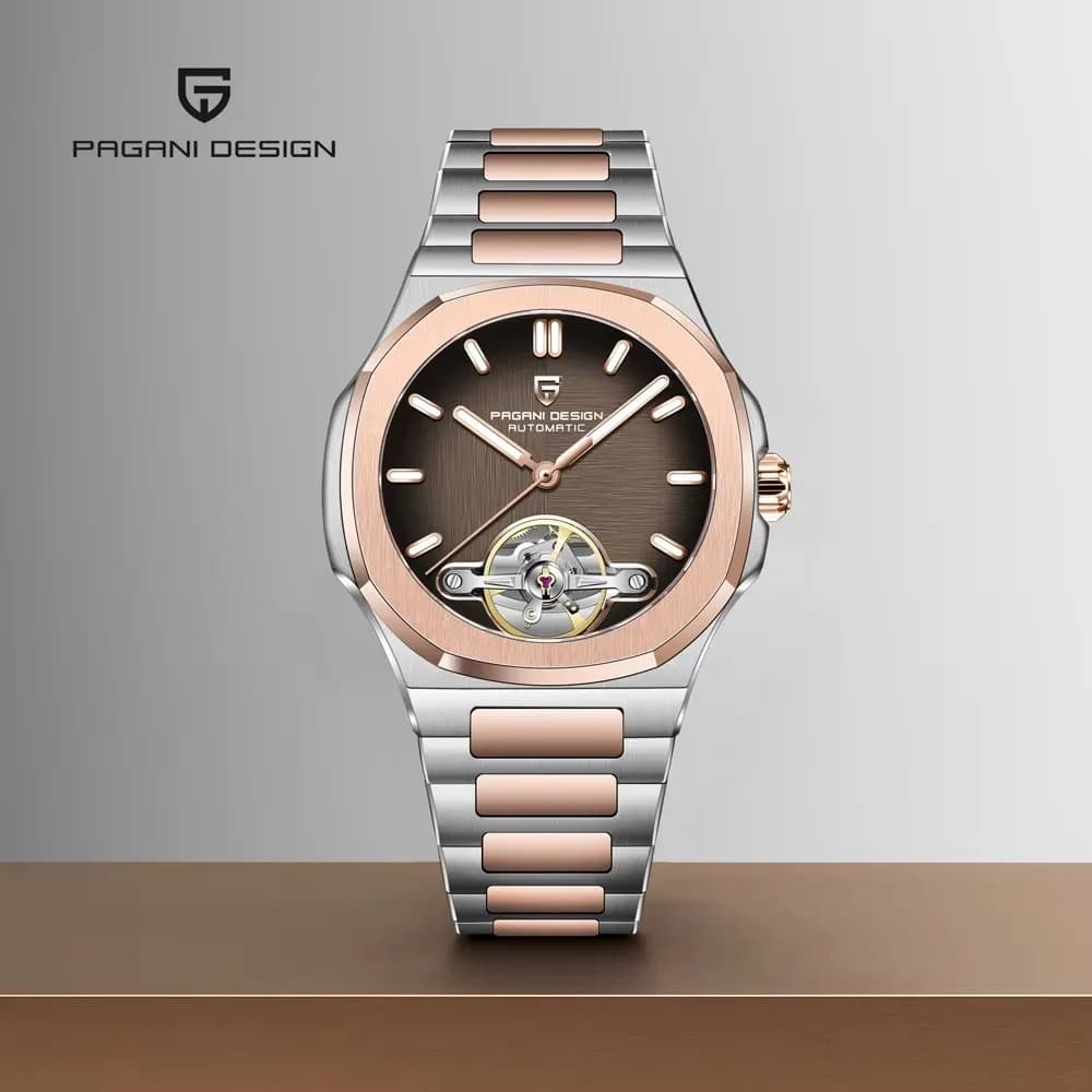 PAGANI DESIGN 2026 Automatic Luxury Mechanic wristwatch with Rose Gold Tourbillon for Men, Waterproof with AR Sapphire Glass