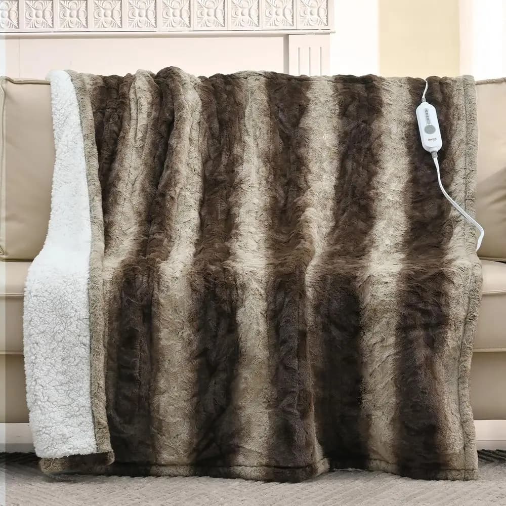Coperta Elettrica Riscaldata, 50x60 Pollici, Coperta Termica a Doppio Lato in Sherpa, Timer Automatico 4 Ore e 4 Livelli di Riscaldamento, Certificata ETL