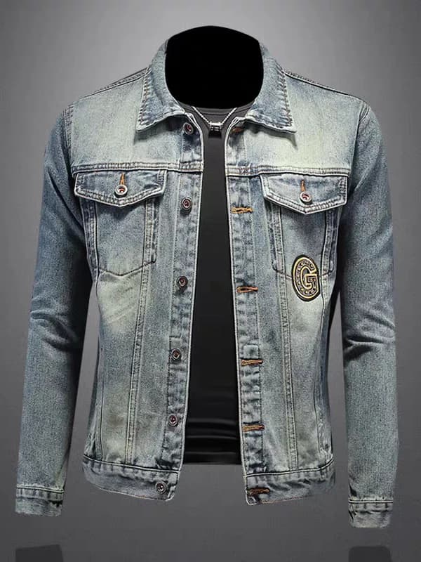 Giacca in Denim da Uomo Stile Coreano, Lussuosa con Ricamo Testa di Tigre sul Colletto, Giacca Leggera di Lusso per Primavera e Autunno, Capospalla Trendy