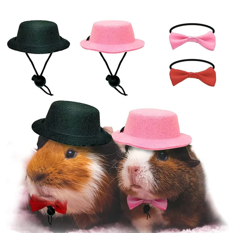 2 Pz/set Cavia Cappello e Papillon Criceto Costume Outfit Ratti Cincillà Fresco Animale Domestico Coniglio Cappello Cappello Piccoli Articoli per Animali Domestici Accessori