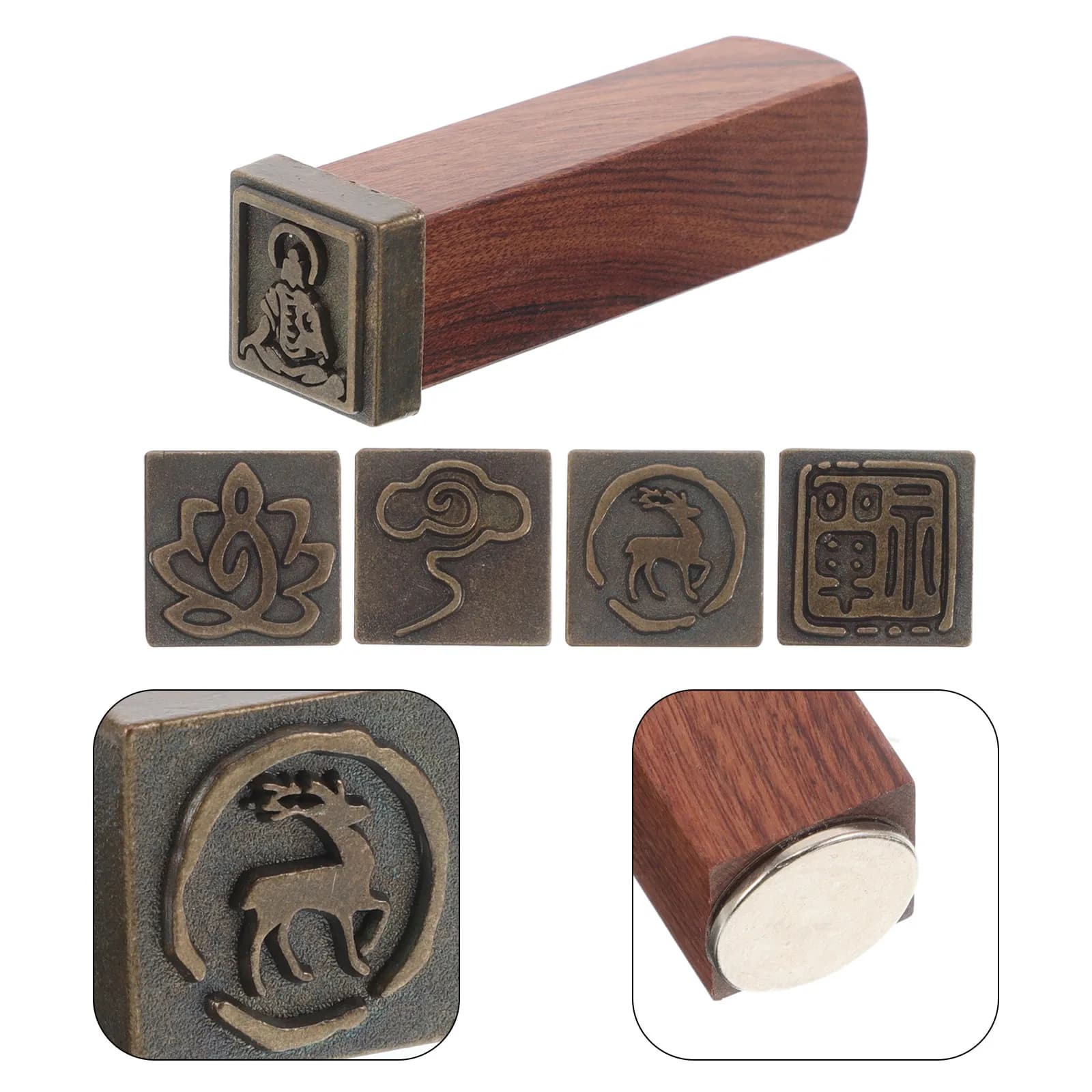 Black Sandalwood Calligraphy Stamp Set Zen Cloud Pattern Chinese Style Square Seal Leisure Signature Stamp for Ink Painting