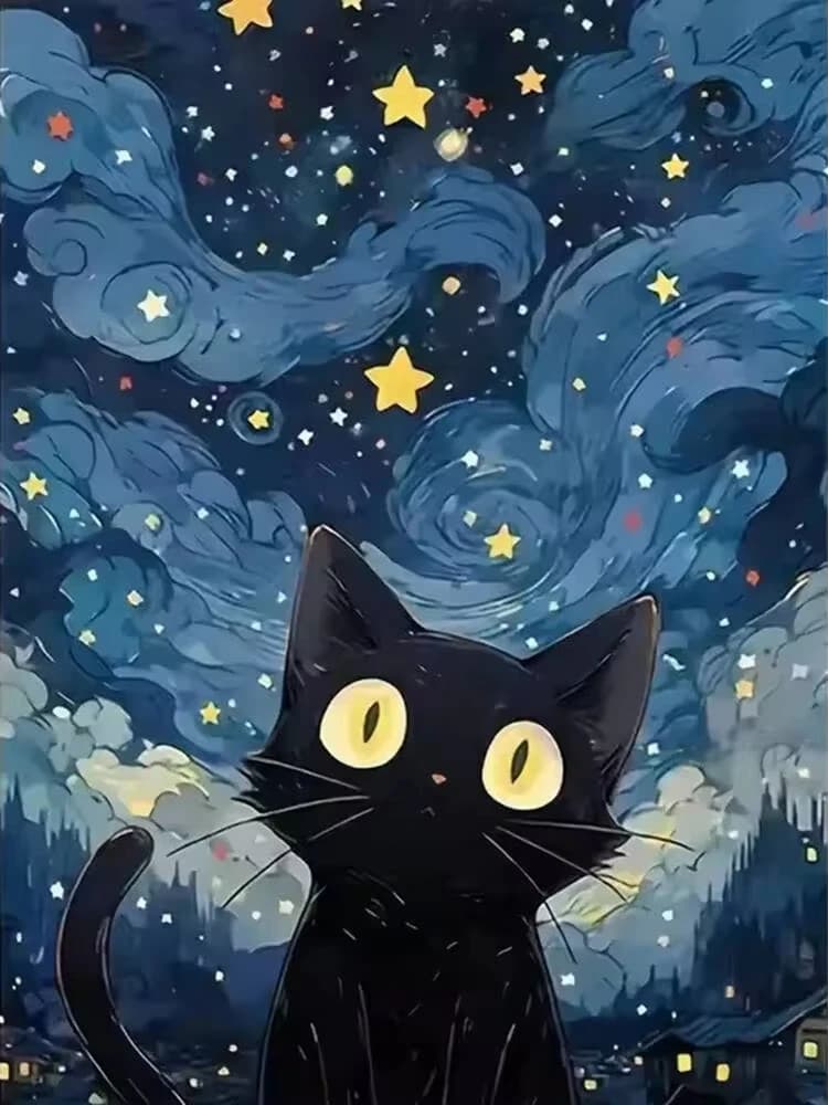 Acrylic Paint By Numbers Falle Cat Night Sky Painting By Numbers on Canvas Coloring By Number for Adults Paint Digital Art