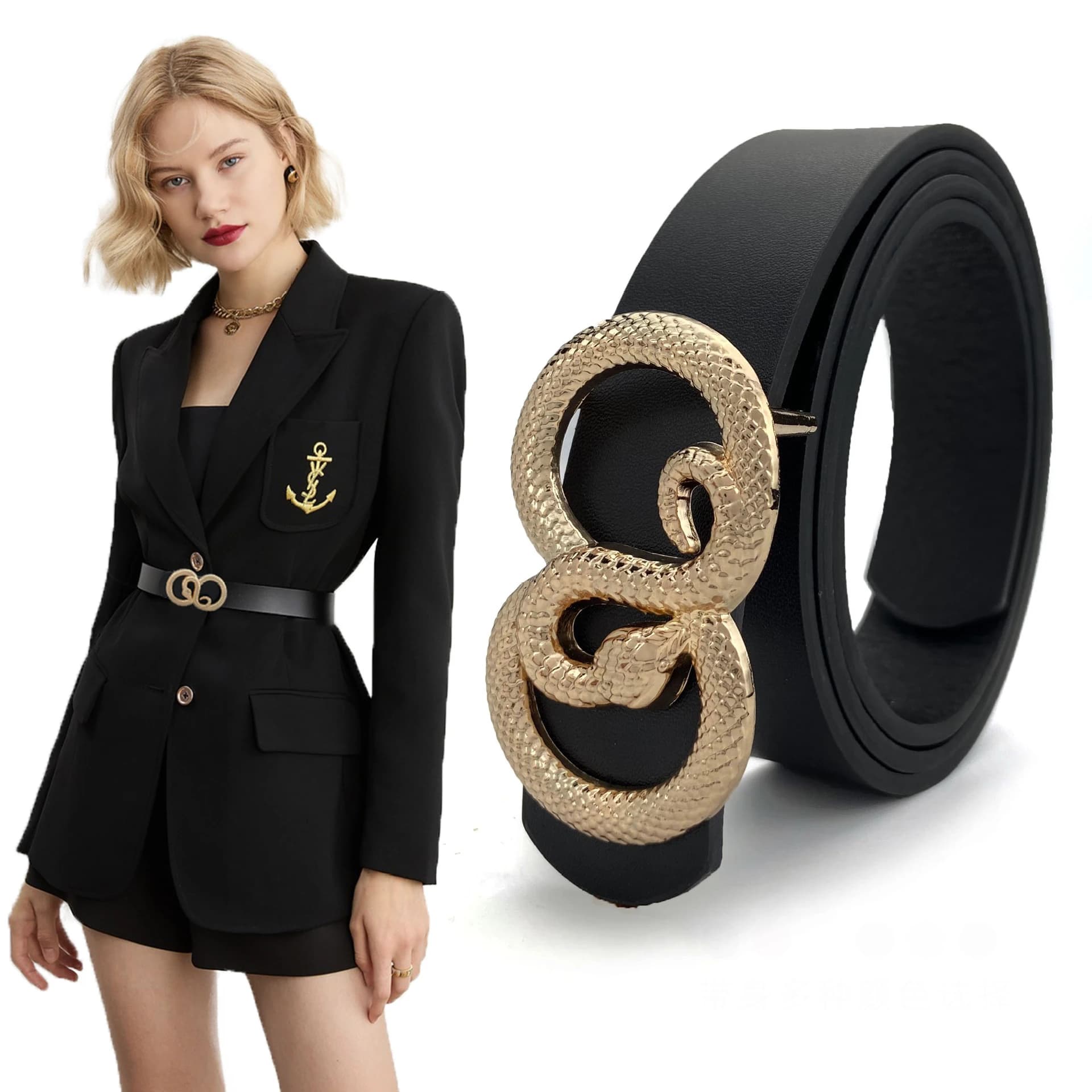 2026 High Quality Ladies Belt Snake Head Buckle Fashion Decorated Jeans Dress Pu Leather Belts for Women Luxury Designer Brand