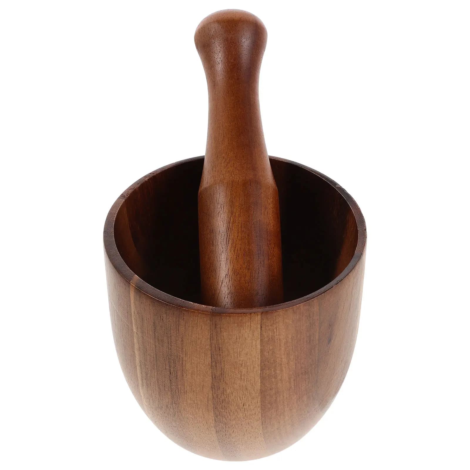 Set di Mortaio e Pestello in Legno di Acacia, Compatto, per Schiacciare Aglio, Spezie, Zenzero, Medicinali, Essenziale in Cucina, Manuale