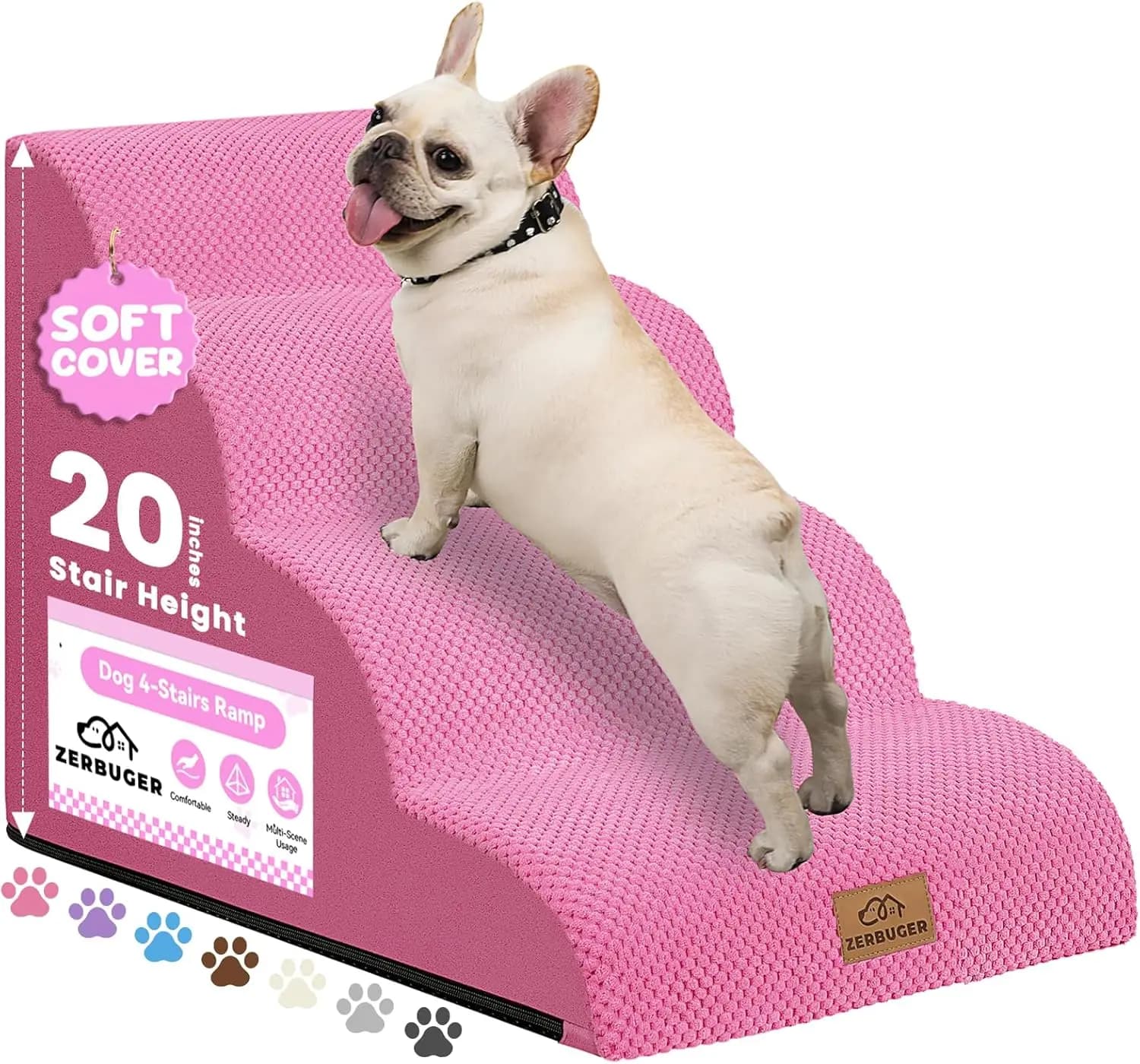 16-inch H-20 Cane Copper and Ladder, 3 Grains for Sofa Cats, 4 Grains Domestic Pet Copper for High Bed, Anti-Slip Fabric Coat Durable Pink