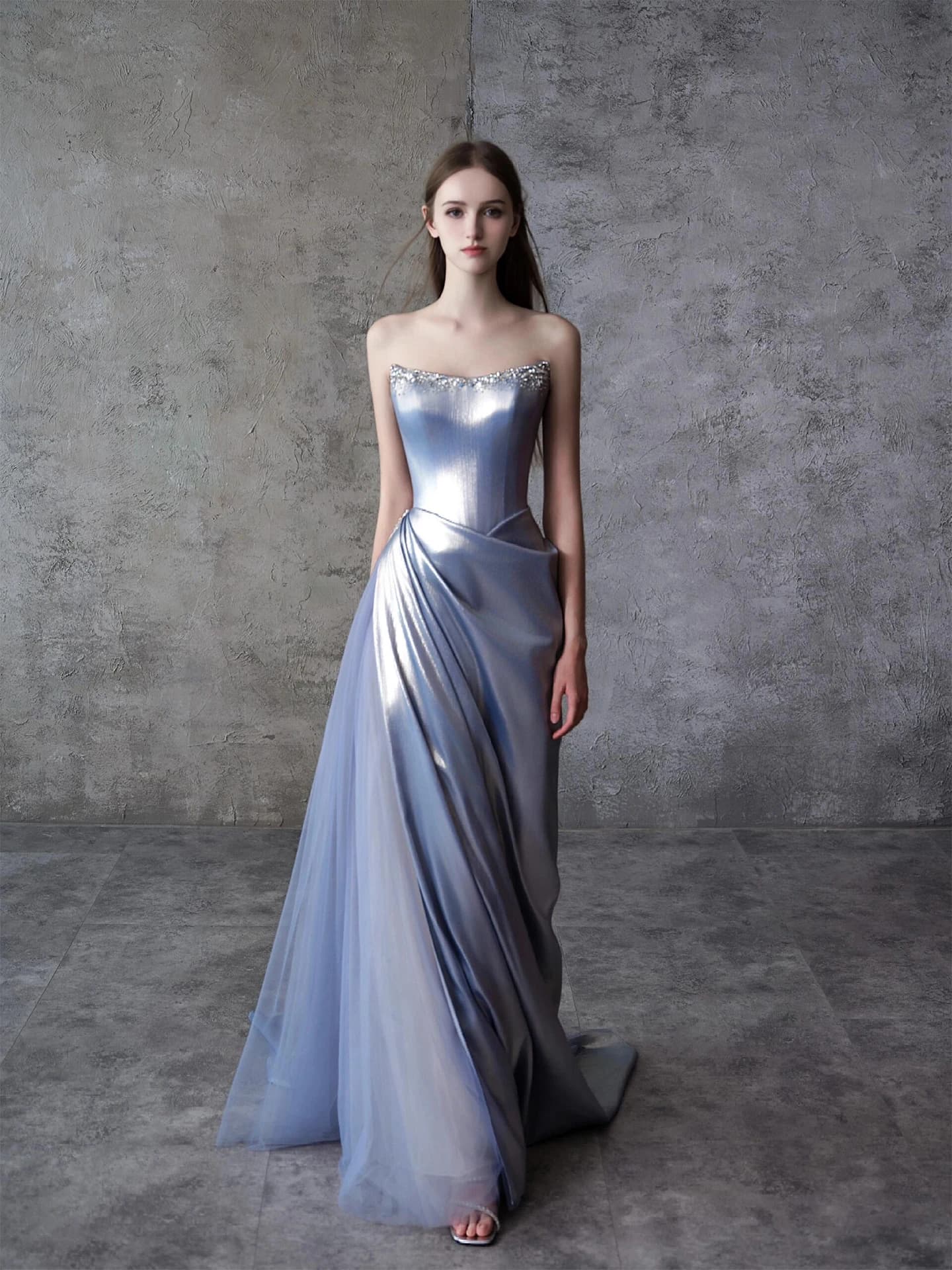 Abito da sera elegante da donna 2026, nuovo, di alta gamma, per sposa, fidanzamento, matrimonio, toast, hostess, lussuoso, gonna lunga, alla moda, midi