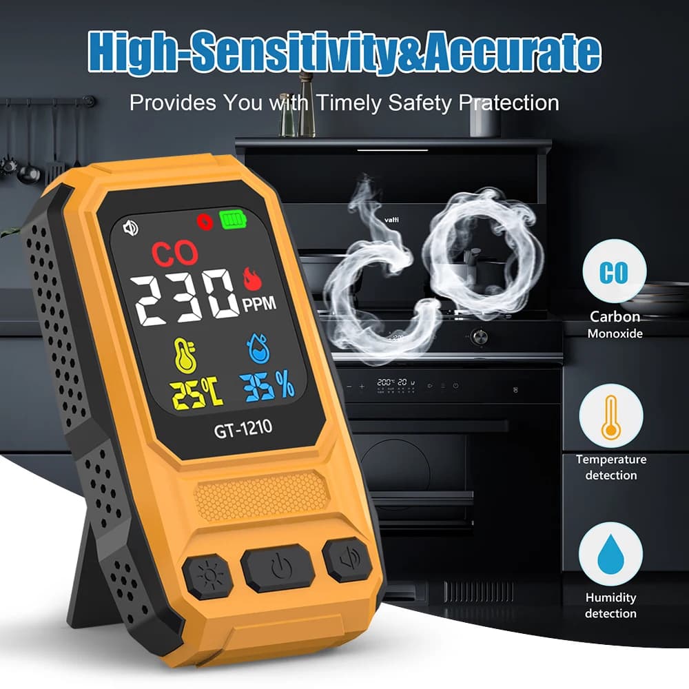 Portable CO Detector 3 in 1 Air Quality Monitor 0-999ppm Carbon Monoxide Meter LCD Digital CO Tester for Home Office