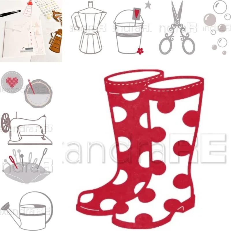 Watering can Fun Wellington Boots Metal Cutting Dies Scrapbook Diary Decoration Stencil Embossing Template DIY Greeting Card