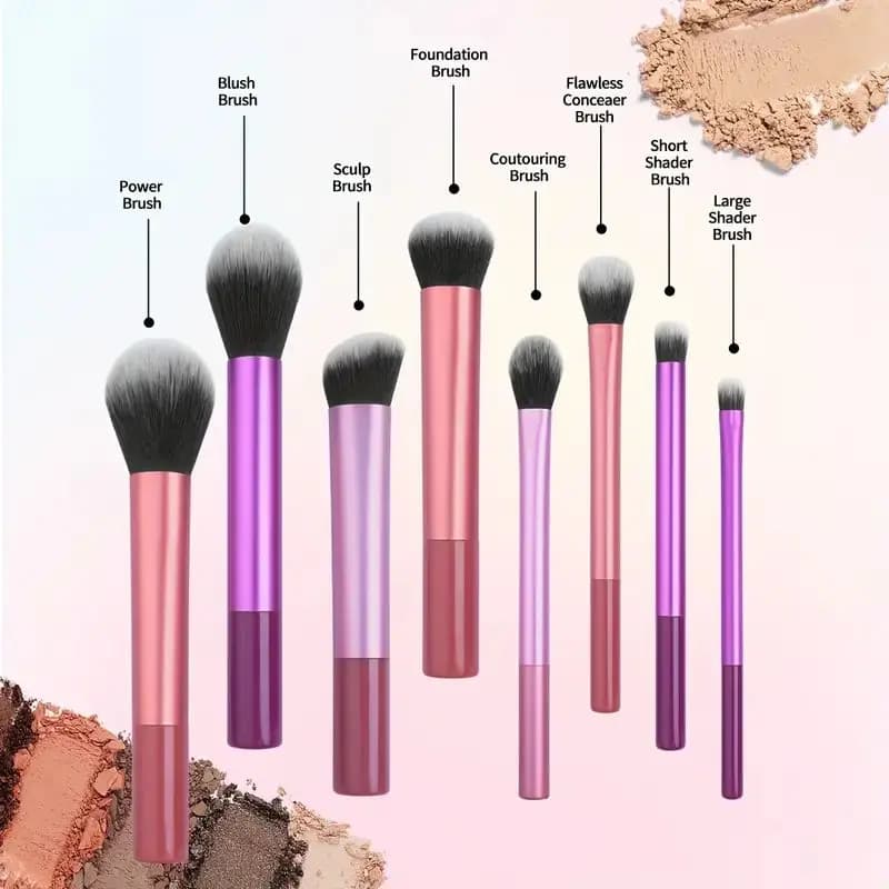 8 piece professional makeup brush set, shading brush kit, foundation, fard, synthetic hair, easy to clean