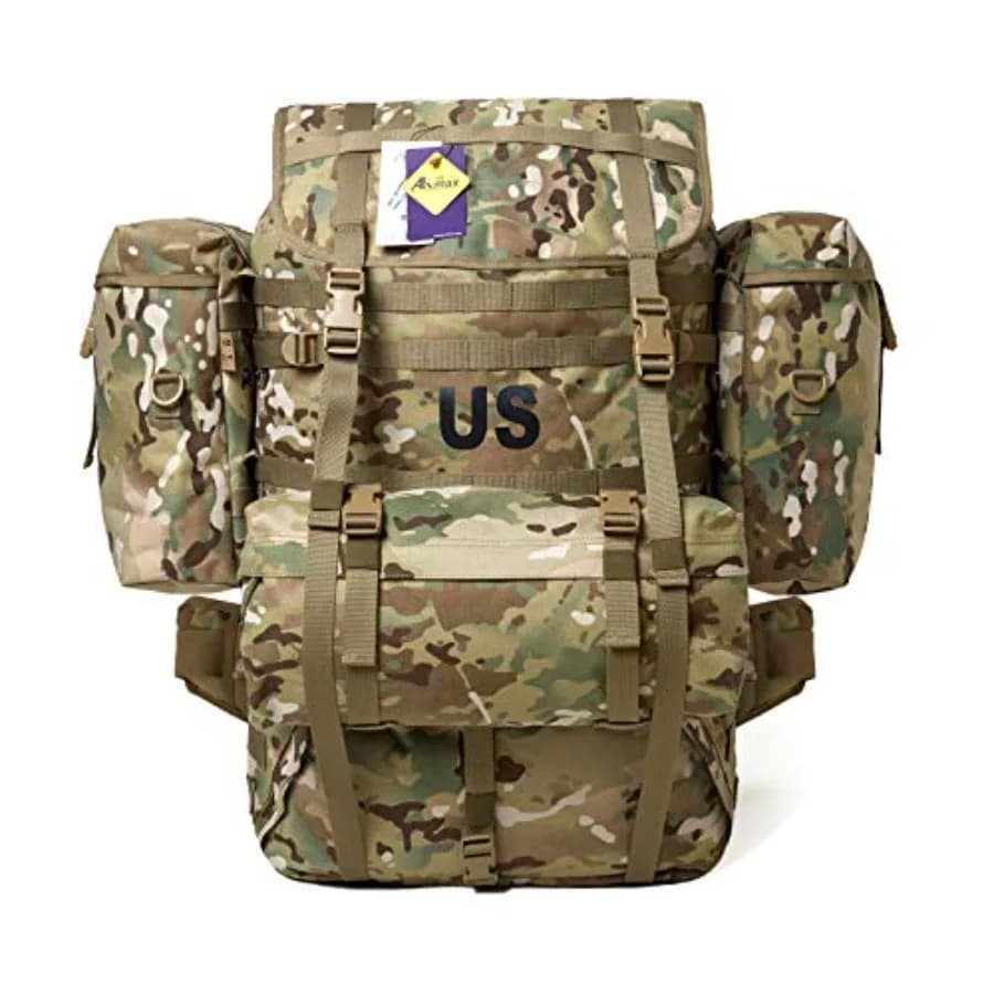 Zaino Militare MOLLE 2 Grande con Telaio, Zaino Tattico Militare in Nylon Verde Oliva Resistente con Cinghie Rinforzate e Multiuso