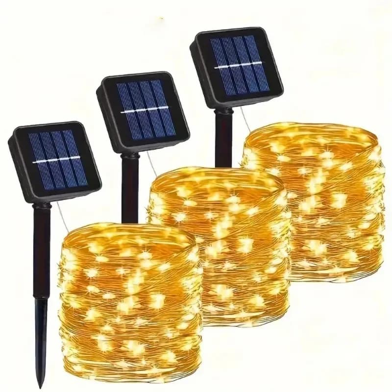 Luci Solari a Filo di Rame a LED per Esterni, Ghirlanda Luminosa per Patio, Decorazione per Eid Mubarak, Matrimoni, Ramadan, Illuminazione Domestica