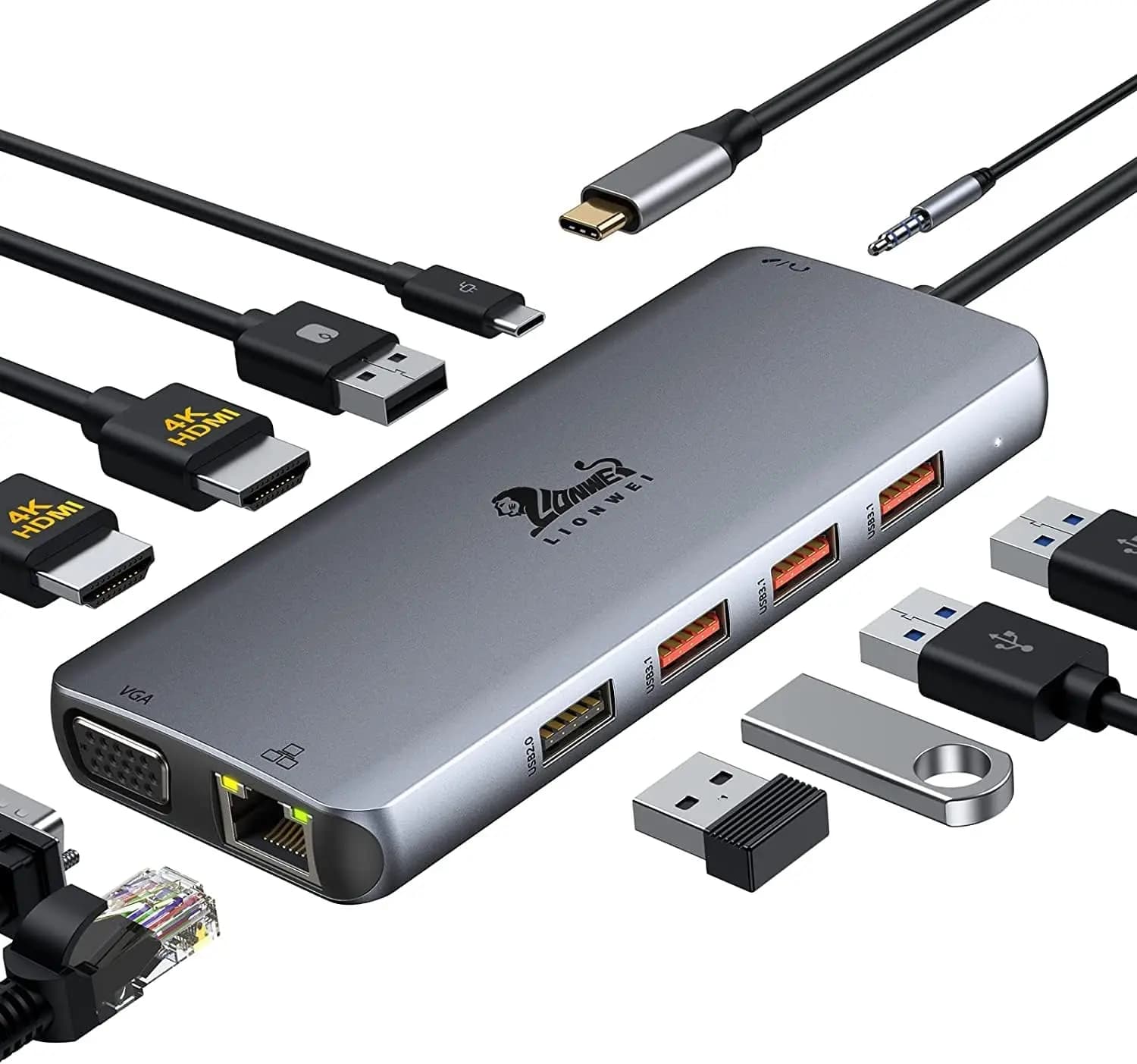Docking Station USB C 11-in-1 con Doppio Monitor 4K HDMI VGA Ethernet 87W PD per Laptop