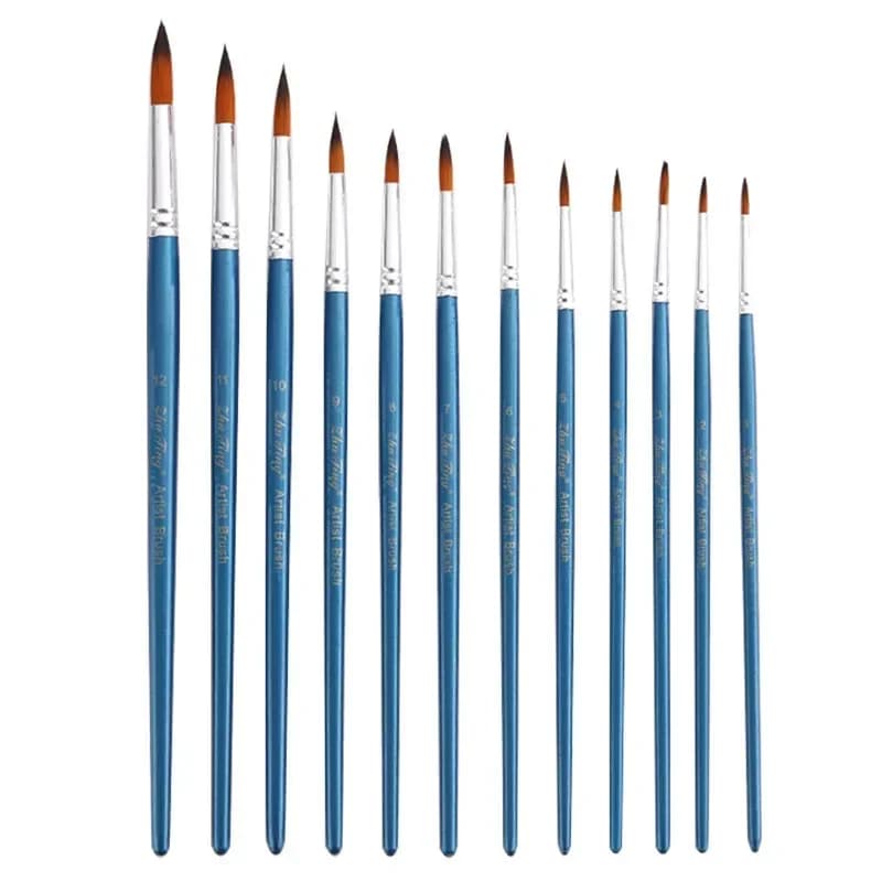 12Pcs/Lot Paint Brush Oil Painting Brushes Watercolor Gouache Paint Brushes Nylon Hair Different Size Artist Fine Art Supplie