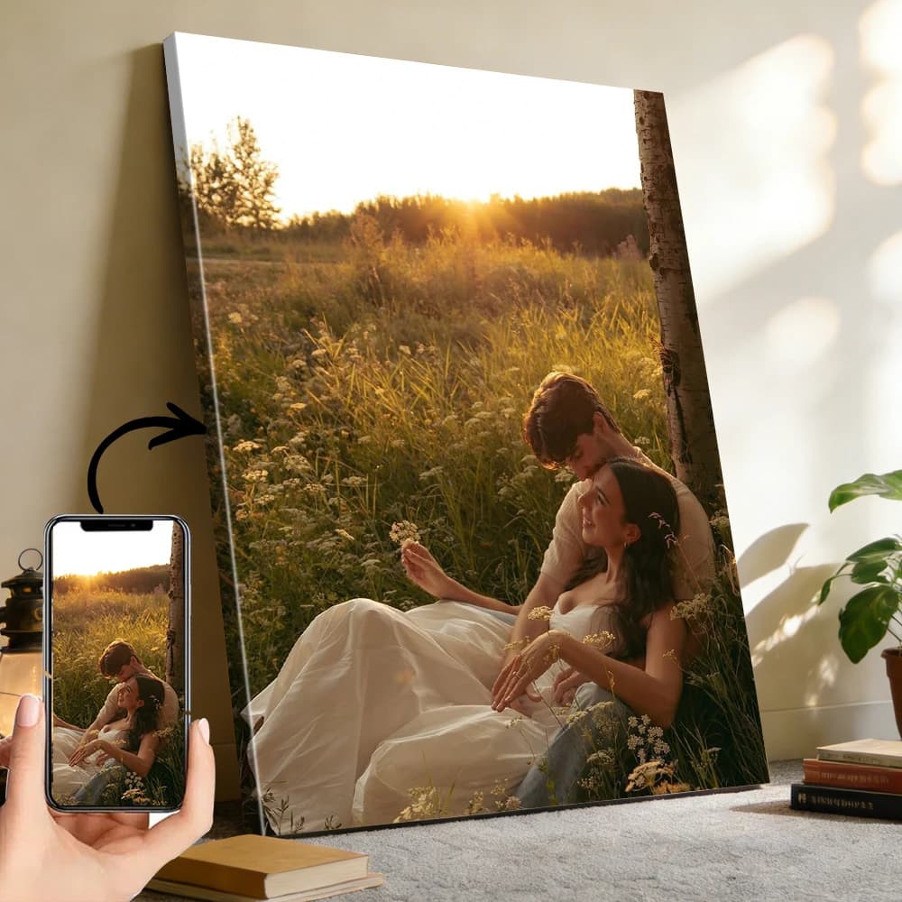1 piece of custom photo on canvas with wooden frame diy or frameless poster, customized photos for your lover, personalized mail