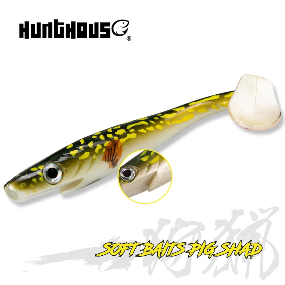 Hunthouse Pike pesca Lure maiale shad 120mm/150mm/200mm Pittura Stampa Paddle coda shad silicone souple leurre Naturale Muschio Pesce