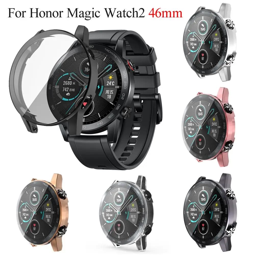 New Ultra Thin TPU Screen Protective Case with Full Cover Plating for Honor Magic Watch 2 46mm Smart Watch Accessories Black
