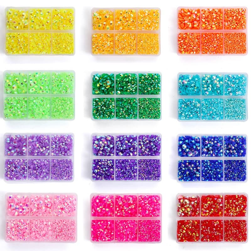 DUCRYSTAL 2/3/4/5/6mm Formato Della Miscela Rosso Rosa Giallo Glitter Strass In Resina 4500 pz Colla Su Parte Posteriore Piana Strass per Unghie artistiche panno