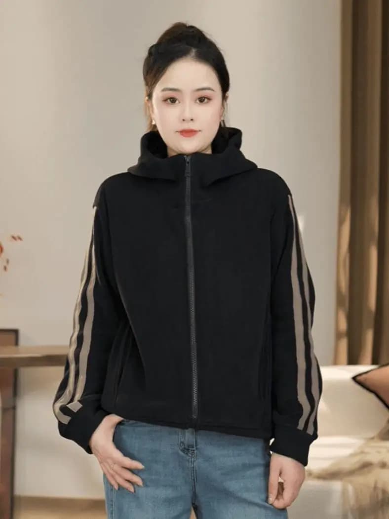 Double-Sided Fleece Hoodie Thickened Autumn Winter Casual Fashion Versatile Women's Coat High Waist Patchwork Long Sleeve Zipper