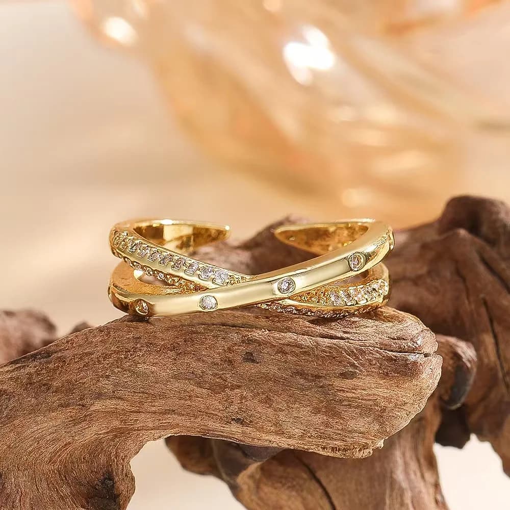 Vintage Open-style Light Luxury Zircon Ring, Light Luxury Gold Double-Layer Finger Ring, Fashion Accessory