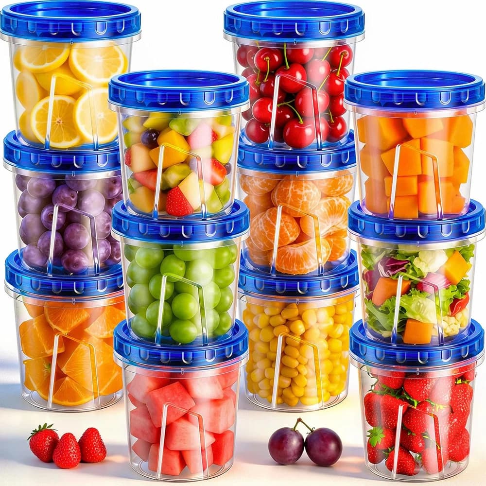Contenitori per Congelatore Ermetici in Plastica con Coperchi a Torsione, Contenitori Impilabili per Zuppe e Preparazione Pasti