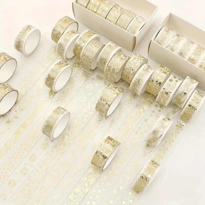 12 Rolls/Box Golden Plant Flower Washi Tape Set Gold Foil Decorative Adhesive Tape Sticker Scrapbooking Stationery