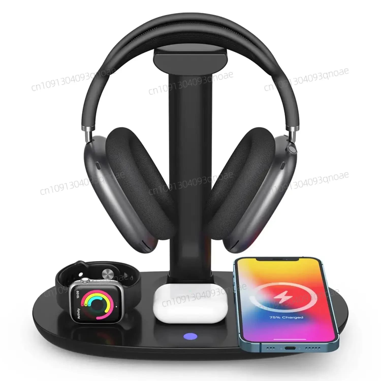 Supporto per cuffie con caricabatterie wireless 4 in 1: supporto per cuffie e dock per stazione per orologio