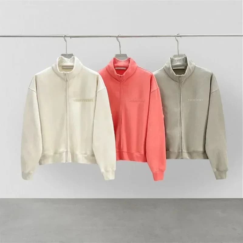 22SS Luxury Design Chest Two Rows Flocking Letter Zipper Cardigan Sweatshirt Brand Men's High Street Loose Stand Up Hoodies Coat