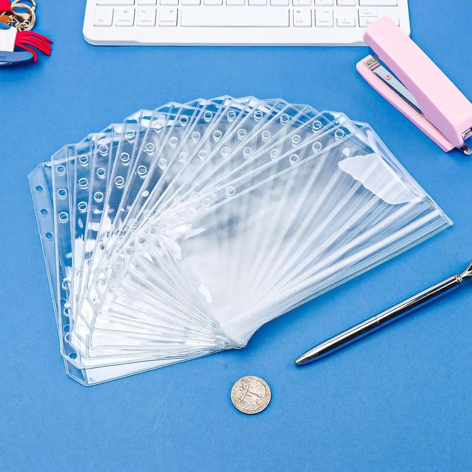 Nuovo 12 pz A6 Tasche per Raccoglitore Buste per Contanti in PVC Trasparente 6 Fori Raccoglitore con Cerniera e Custodia Aperta Laterale Cartelle a Foglie Sciolte Raccoglitore Inserti