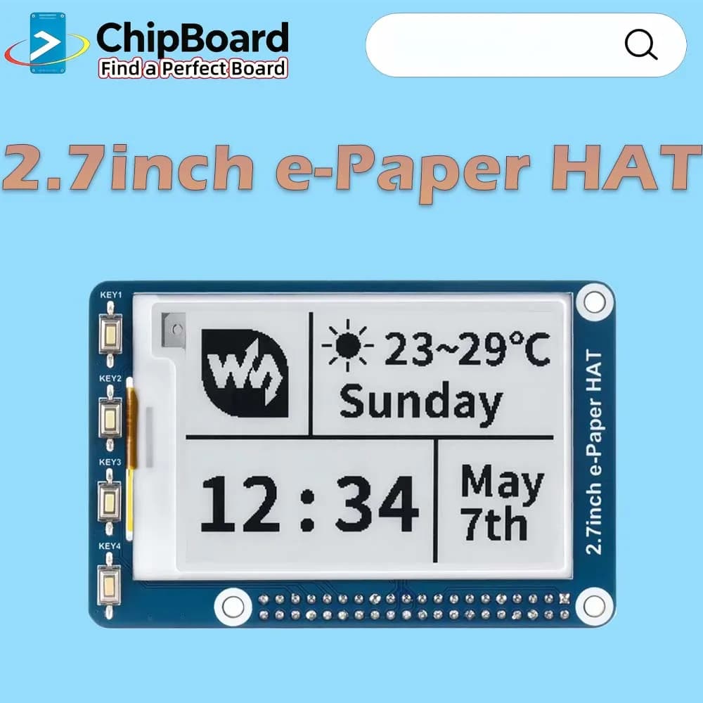 Waveshare E-Ink display HAT da 2,7 pollici per Raspberry Pi 2B/3B/3B+/Zero/Zero nero/bianco E-paper Interfaccia SPI Consumo ultra basso