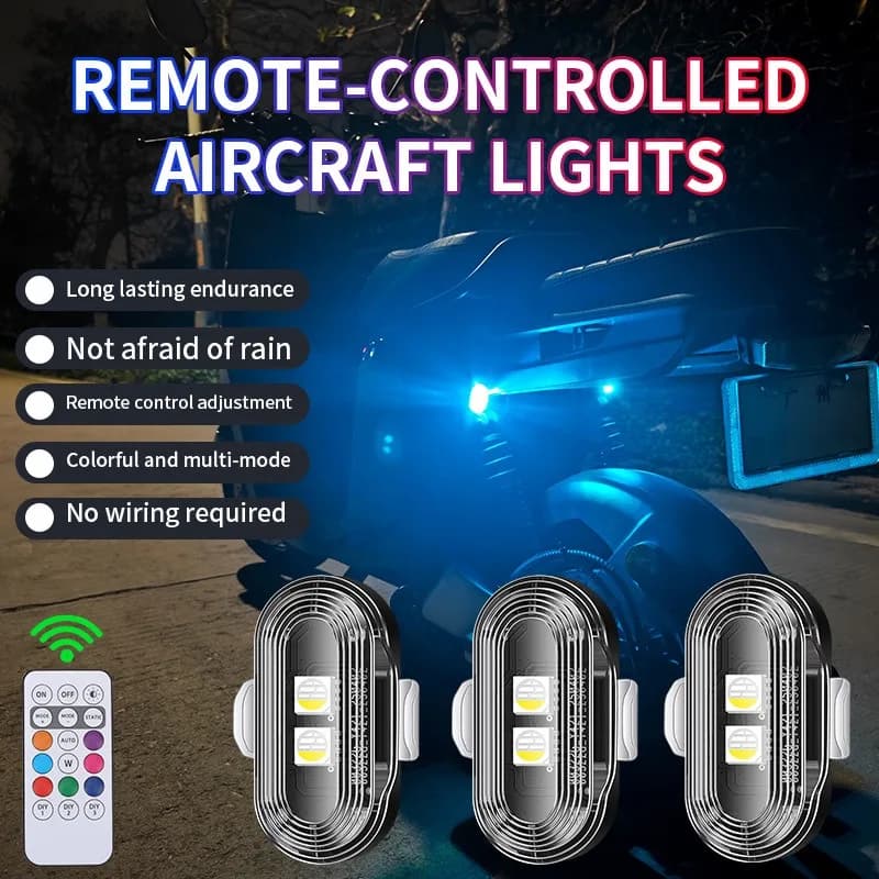 Luce stroboscopica RGB per bici, moto, luci di avvertimento a LED, spia per bici per auto, telecomando senza fili, spia di sicurezza notturna per motore