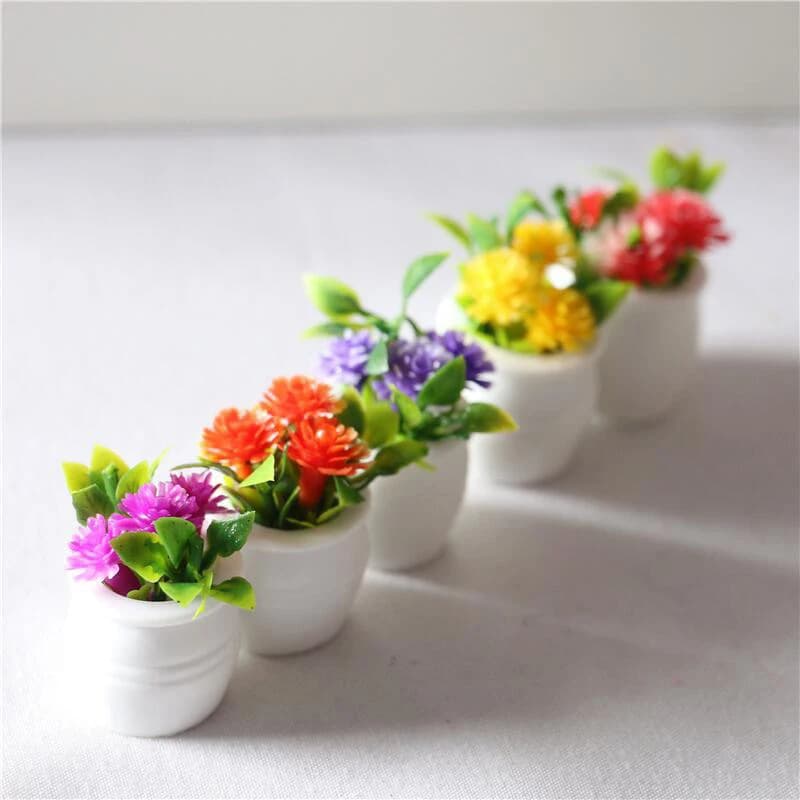 3pcs 1:12 Dollhouse Miniature Green Plant In Pot Simulation Potted plants