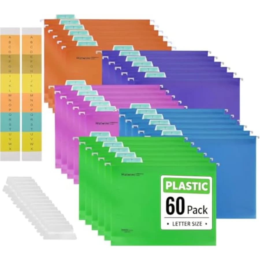 60 Pezzi Cartelle Sospese in PP Formato Letter con Linguette, Cartelle per Archivio, Cartelle Sospese per Documenti Voluminosi