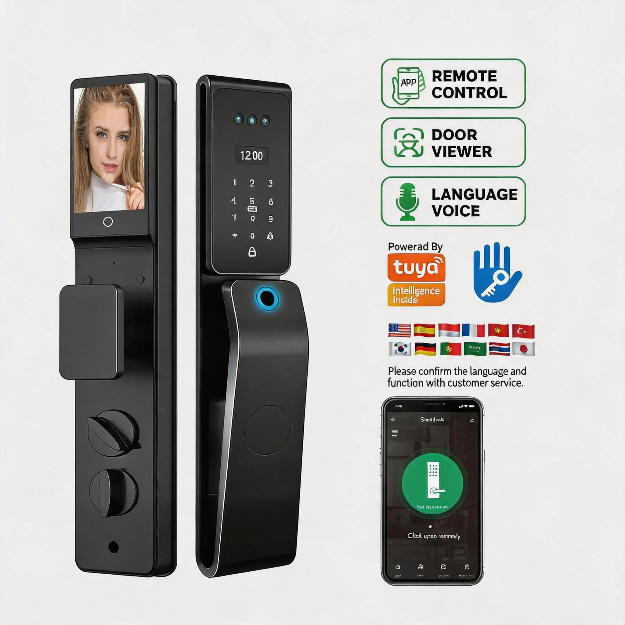 Best-Selling Tuya Smart WiFi Lock 3D Facial Recognition Door Lock for Wood Steel Doors Memory Card Data for Apartments Families